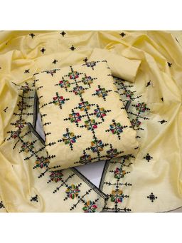 Zeepkart - Yellow Cotton Embroidered Unstitched Kurta with Bottom and Dupatta (Set of 3)