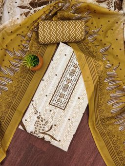 Zeepkart - Multi Cotton Floral Print Unstitched Kurta with Bottom and Dupatta (Set of 3)