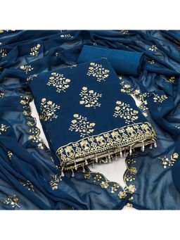 Zeepkart - Blue Georgette Embroidered Unstitched Kurta with Bottom and Dupatta (Set of 3)