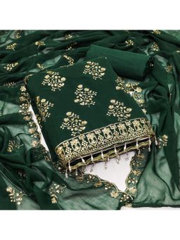 Zeepkart - Green Georgette Embroidered Unstitched Kurta with Bottom and Dupatta (Set of 3)