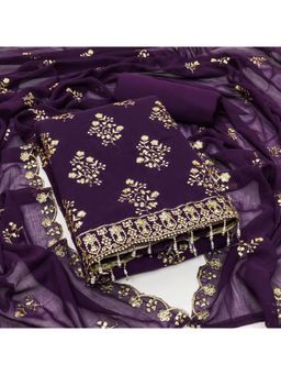 Zeepkart - Purple Georgette Embroidered Unstitched Kurta with Bottom and Dupatta (Set of 3)