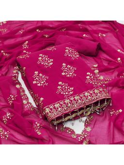 Zeepkart - Pink Georgette Embroidered Unstitched Kurta with Bottom and Dupatta (Set of 3)