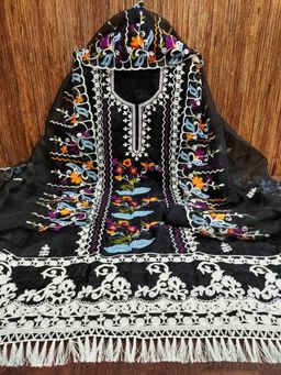 Zeepkart - Black Organza Embroidered Unstitched Kurta with Bottom and Dupatta (Set of 3)