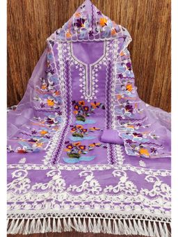 Zeepkart - Lavender Organza Embroidered Unstitched Kurta with Bottom and Dupatta (Set of 3)