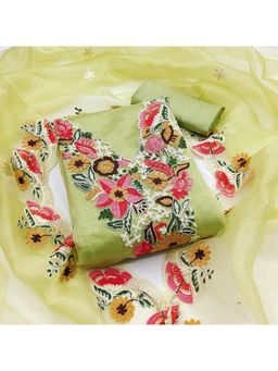 Zeepkart - Green Organza Embroidered Unstitched Kurta with Bottom and Dupatta (Set of 3)