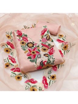 Zeepkart - Pink Organza Embroidered Unstitched Kurta with Bottom and Dupatta (Set of 3)