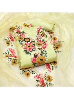 Zeepkart - Yellow Organza Embroidered Unstitched Kurta with Bottom and Dupatta (Set of 3)