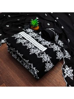 Zeepkart - Black Georgette Embroidered Unstitched Kurta with Bottom and Dupatta (Set of 3)