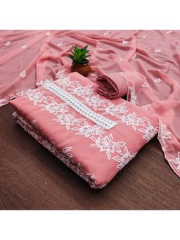 Zeepkart - Pink Georgette Embroidered Unstitched Kurta with Bottom and Dupatta (Set of 3)