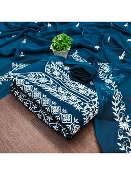 Zeepkart - Aqua Chanderi Cotton Embroidered Unstitched Kurta with Bottom and Dupatta (Set of 3)