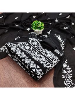 Zeepkart - Black Chanderi Cotton Embroidered Unstitched Kurta with Bottom and Dupatta (Set of 3)