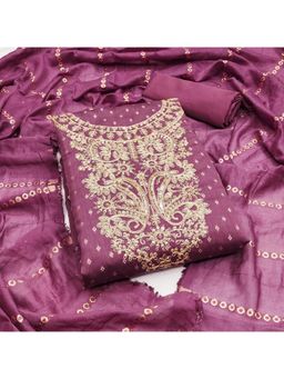 Zeepkart - Magenta Organza Embroidered Unstitched Kurta with Bottom and Dupatta (Set of 3)