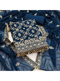 Zeepkart - Blue Georgette Embroidered Unstitched Kurta with Bottom and Dupatta (Set of 3)