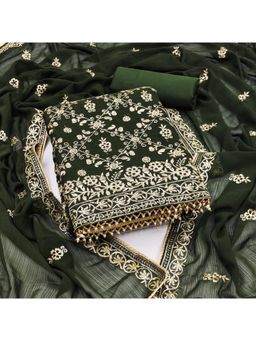 Zeepkart - Green Georgette Embroidered Unstitched Kurta with Bottom and Dupatta (Set of 3)