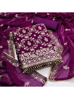 Zeepkart - Purple Georgette Embroidered Unstitched Kurta with Bottom and Dupatta (Set of 3)