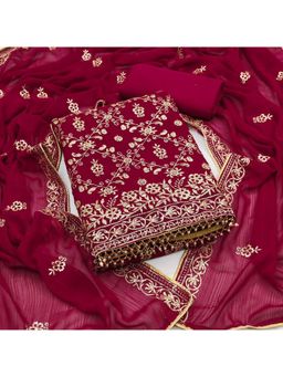 Zeepkart - Pink Georgette Embroidered Unstitched Kurta with Bottom and Dupatta (Set of 3)