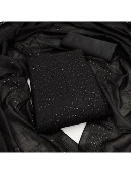 Zeepkart - Black Chanderi Embroidered Unstitched Kurta with Bottom and Dupatta (Set of 3)