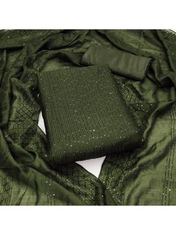 Zeepkart - Olive Chanderi Embroidered Unstitched Kurta with Bottom and Dupatta (Set of 3)