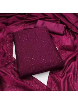 Zeepkart - Wine Chanderi Embroidered Unstitched Kurta with Bottom and Dupatta (Set of 3)
