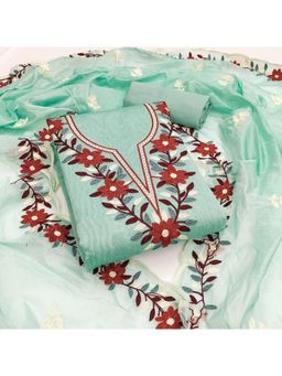 Zeepkart - Blue Chanderi Embroidered Unstitched Kurta with Bottom and Dupatta (Set of 3)