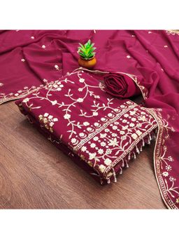 Zeepkart - Pink Georgette Embroidered Unstitched Kurta with Bottom and Dupatta (Set of 3)