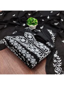 Zeepkart - Black Georgette Embroidered Unstitched Kurta with Bottom and Dupatta (Set of 3)