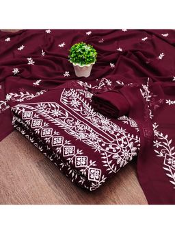 Zeepkart - Maroon Georgette Embroidered Unstitched Kurta with Bottom and Dupatta (Set of 3)