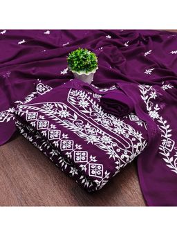 Zeepkart - Purple Georgette Embroidered Unstitched Kurta with Bottom and Dupatta (Set of 3)