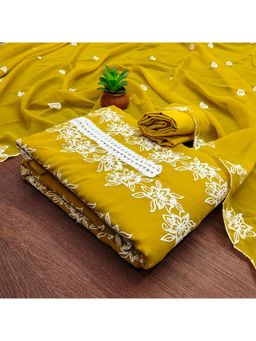 Zeepkart - Mustard Georgette Embroidered Unstitched Kurta with Bottom and Dupatta (Set of 3)
