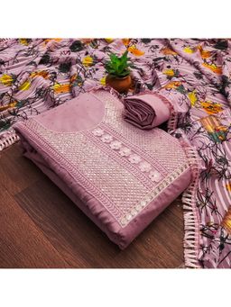 Zeepkart - Pink Silk Embroidered Unstitched Kurta with Bottom and Dupatta (Set of 3)