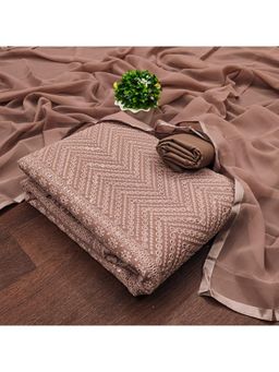 Zeepkart - Brown Georgette Embroidered Unstitched Kurta with Bottom and Dupatta (Set of 3)