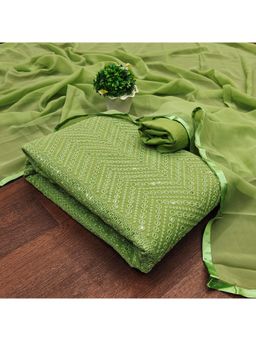 Zeepkart - Green Georgette Embroidered Unstitched Kurta with Bottom and Dupatta (Set of 3)