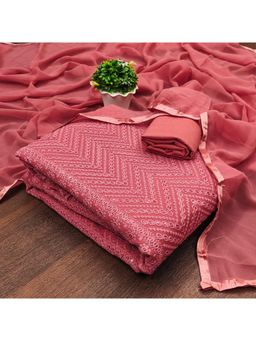 Zeepkart - Pink Georgette Embroidered Unstitched Kurta with Bottom and Dupatta (Set of 3)