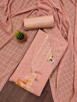 Zeepkart - Brown Cotton Printed Unstitched Kurta with Bottom and Dupatta (Set of 3)