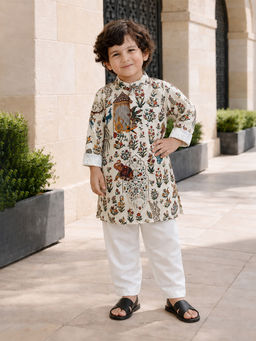 devils n angels - Boys White Printed Blended Kurta with Pyjama