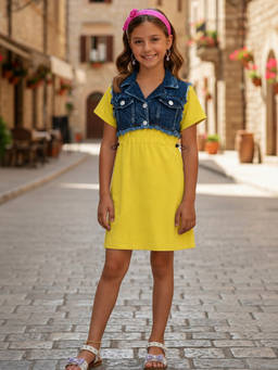 devils n angels - Girls Yellow Solid/Plain Blended Dress