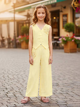 devils n angels - Girls Yellow Solid/Plain Blended Co-Ord Set