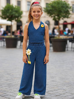 devils n angels - Girls Blue Solid/Plain Denim Co-Ord Set