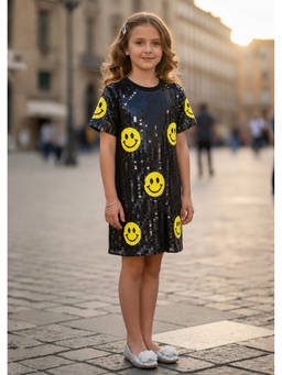 devils n angels - Girls Black Embellished Sequin Dress