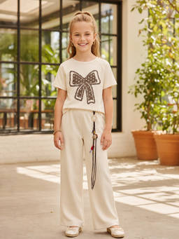 devils n angels - Girls Cream Printed Cotton Blend Co-Ord Set