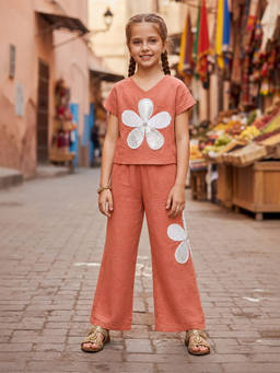 devils n angels - Girls Rust Floral Cotton Blend Co-Ord Set