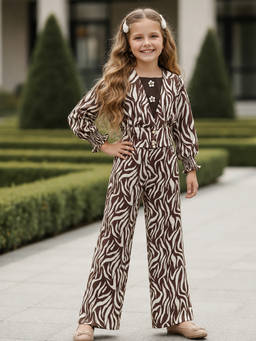 devils n angels - Girls Brown Printed Blended Co-Ord Set