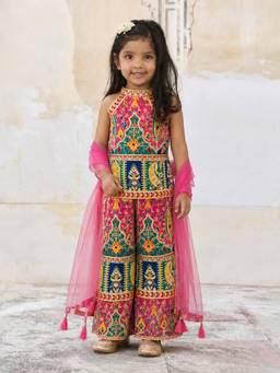 devils n angels - Girls Multi-Color Embroidered Blended Co-Ord Set