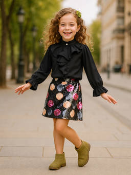 devils n angels - Girls Black Embellished Sequin Top with Skirt