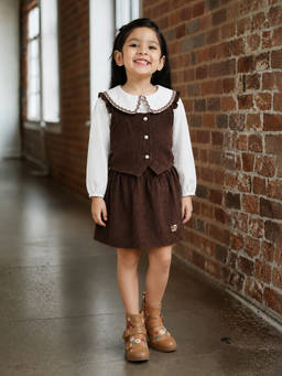 devils n angels - Girls Brown Solid/Plain Blended Co-Ord Set