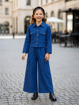 devils n angels - Girls Blue Solid/Plain Blended Co-Ord Set