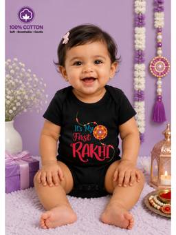 BLUSHES - Unisex Black Printed Cotton Onesies