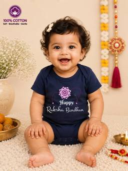 BLUSHES - Unisex Navy Blue Printed Cotton Onesies
