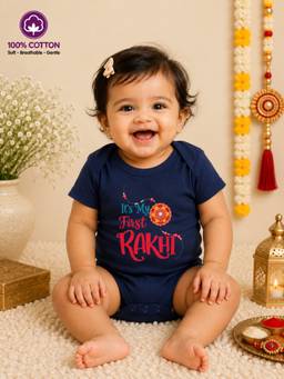 BLUSHES - Unisex Navy Blue Printed Cotton Onesies