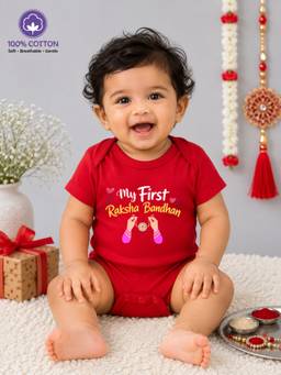 BLUSHES - Unisex Red Printed Cotton Onesies